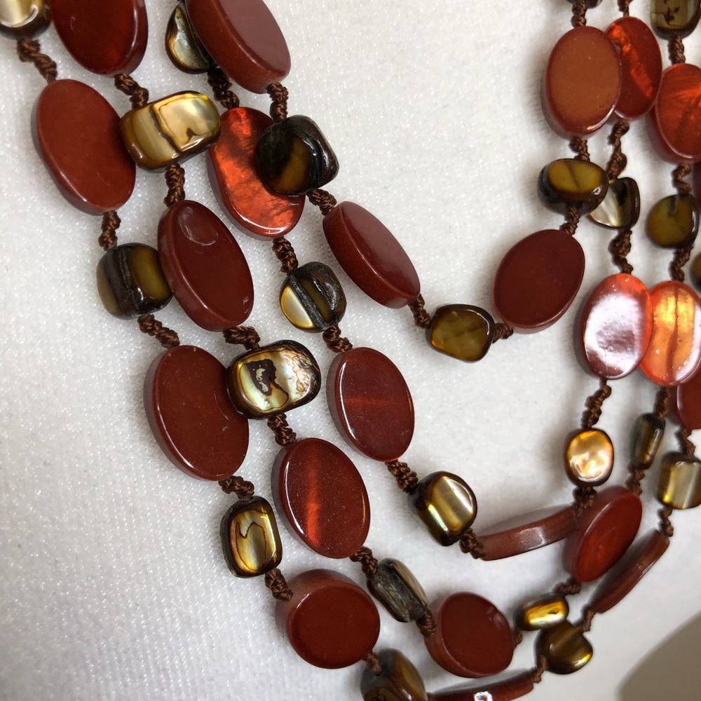 Vintage Red Shell Multistrand Statement Necklace - image 2